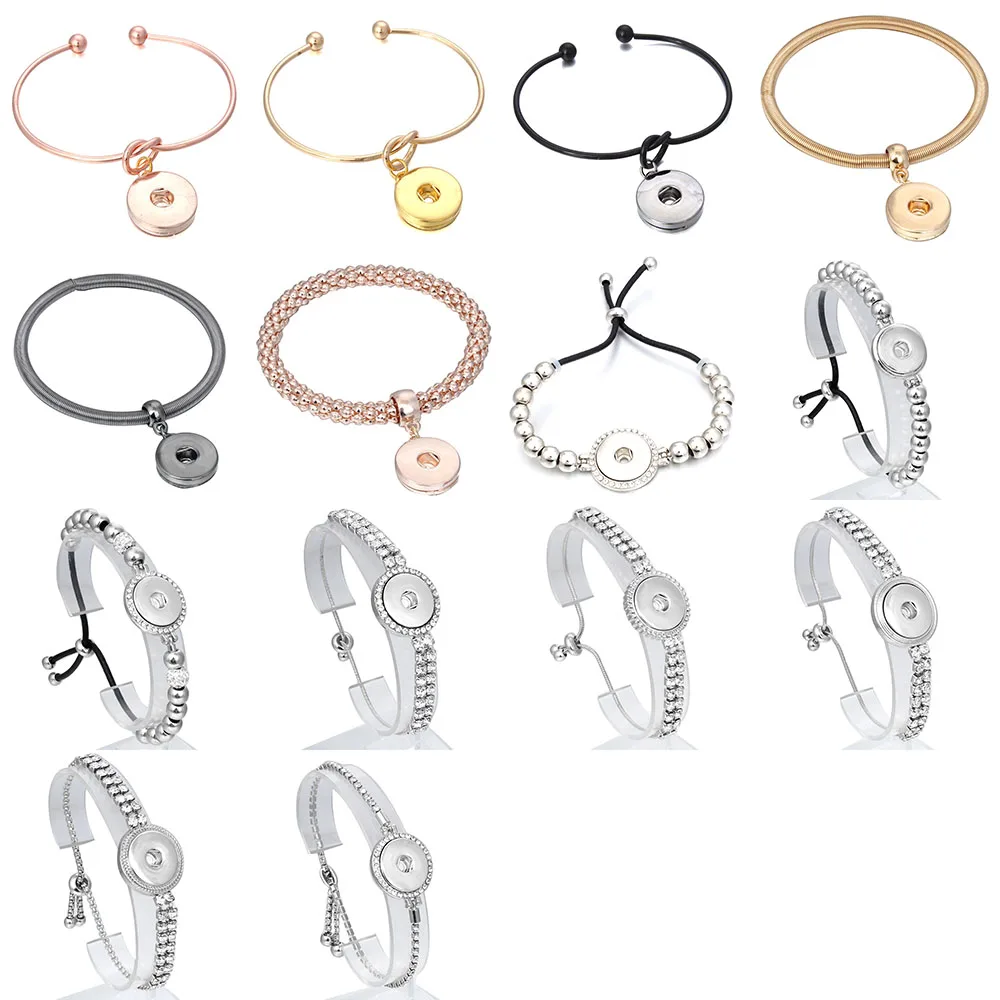 10pcs/lot Wholesale Mix Randomly Metal 18mm Snap Button Bracelet Bangles Fit 20mm 18MM Snap Buttons Jewelry for Women