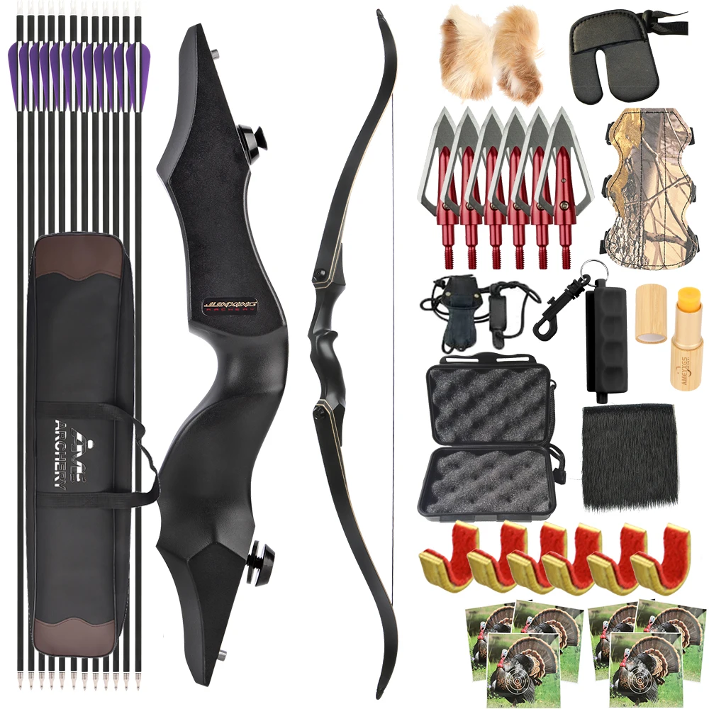 

JUNXING 60inch Archery Hunting Bow Set 55/60 Lbs Takedown Lamination Recurve Bow Right Hand Target Shooting Bow Carbon Arrow Set