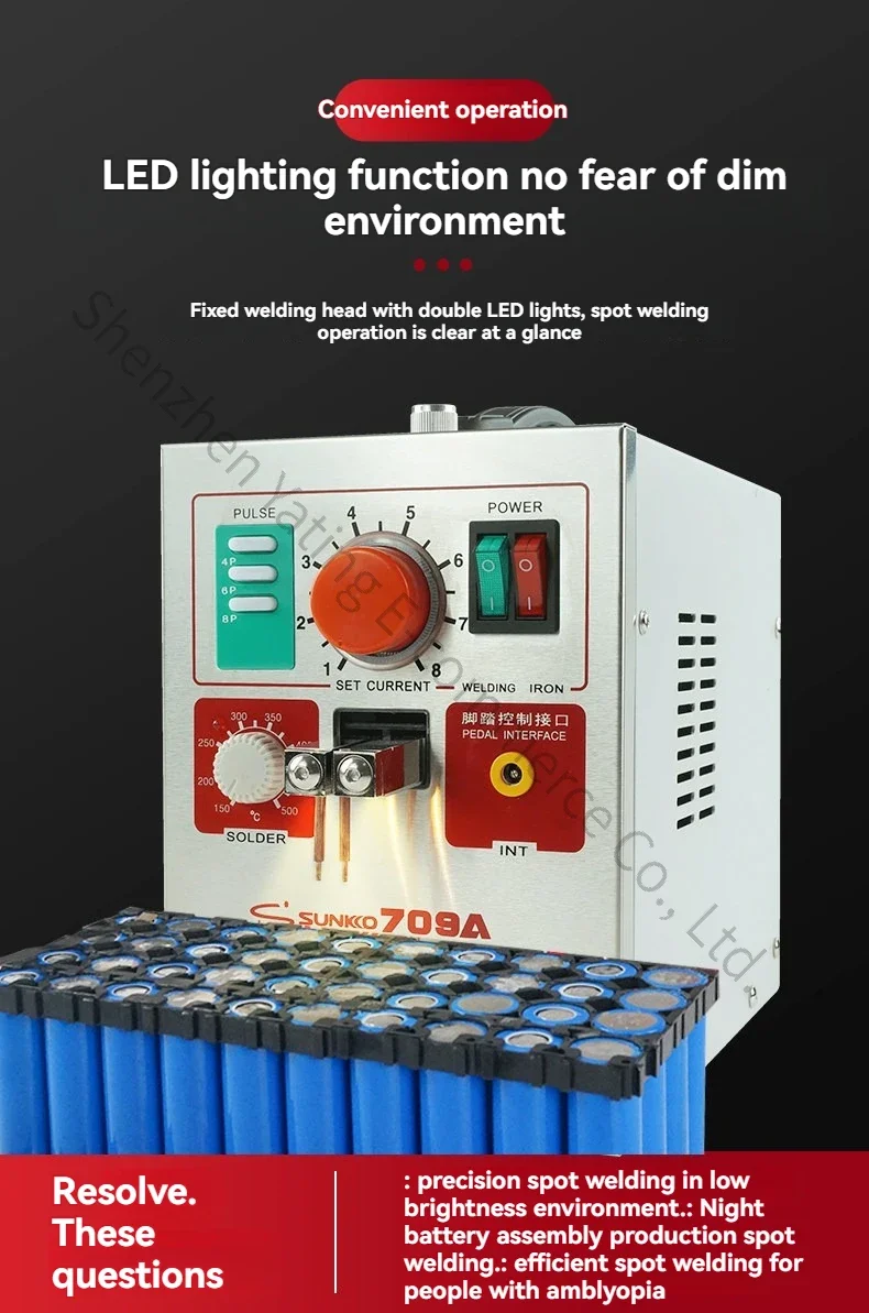 

Комплект светодиодного импульсного аппарата для точечной сварки 2-в-1, аппарат для точечной сварки аккумуляторов 18650 709A с паяльником