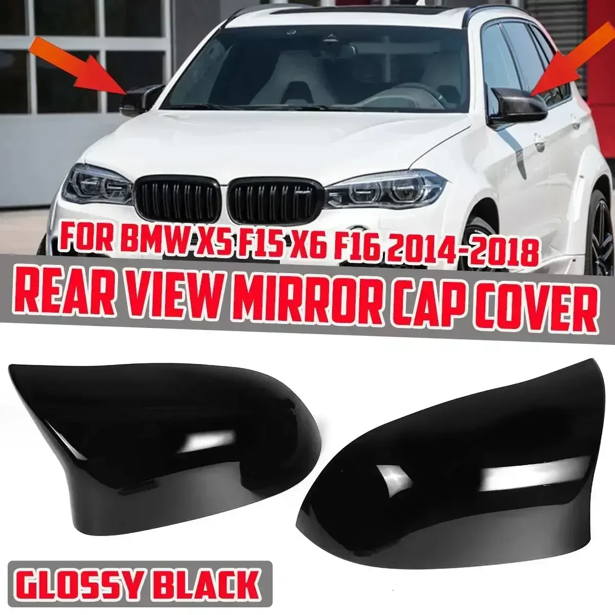 2pcs Carbon Fiber Look/Black Car Rear View Mirror Car Side Rearview Mirror Cap Covers For BMW X5 F15 X6 F16 2014-2018 Body Kit