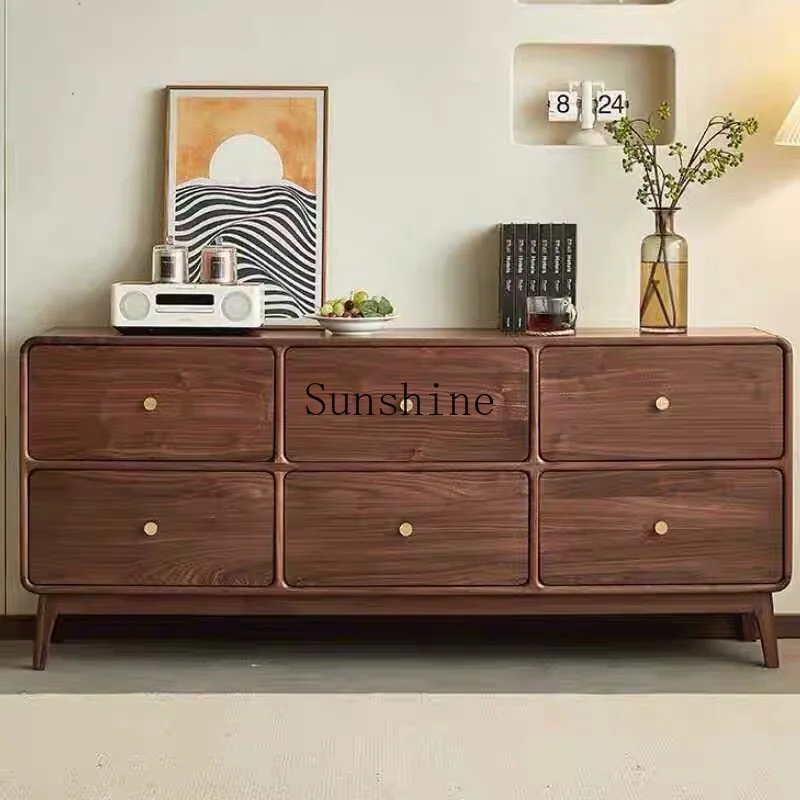 South American black walnut six-bucket cabinet solid wood living room storage side cabinet against the wall