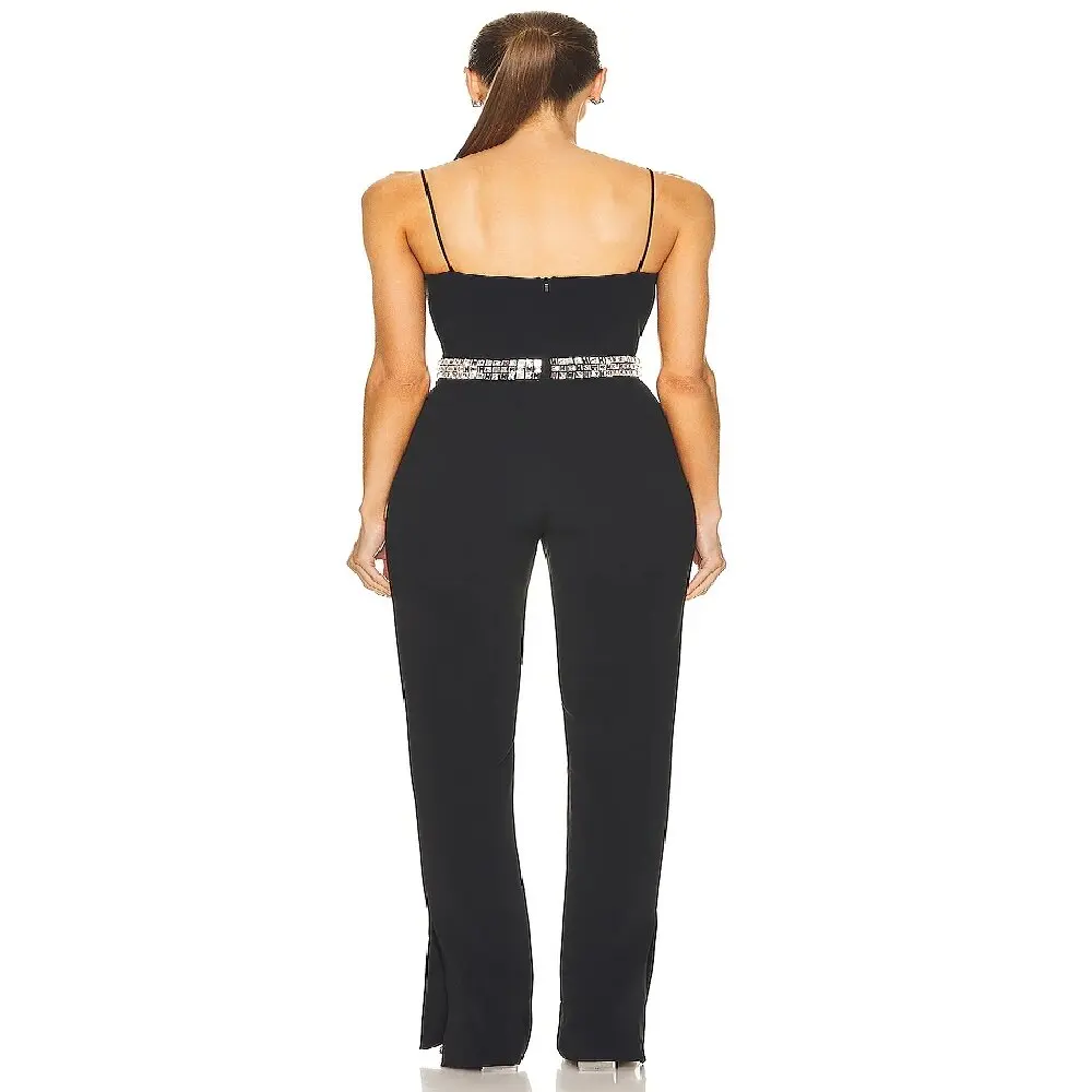 Fashion Casual Lady Urban Wear Slim Jumpsuits For Women Elegant Sleeveless Rhinestone Pencil Pantsuit Chic Feminino Clothing