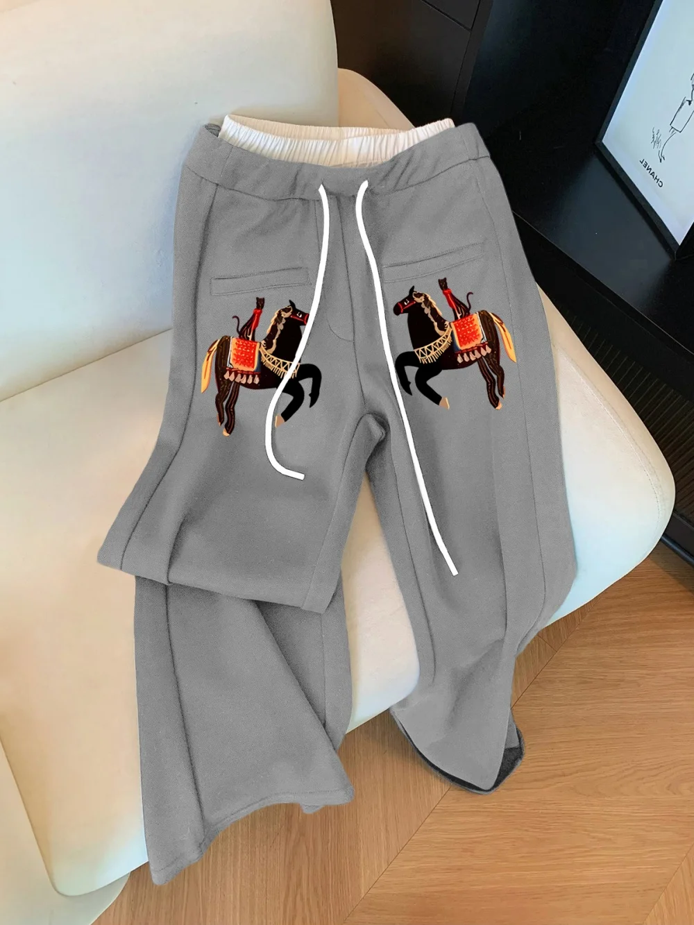 الإبداعية طباعة السراويل عارضة ex ربيع الخريف عالية الخصر مستقيم الساق السراويل الرياضية غير المتماثلة تصميم الكرتون نمط #1