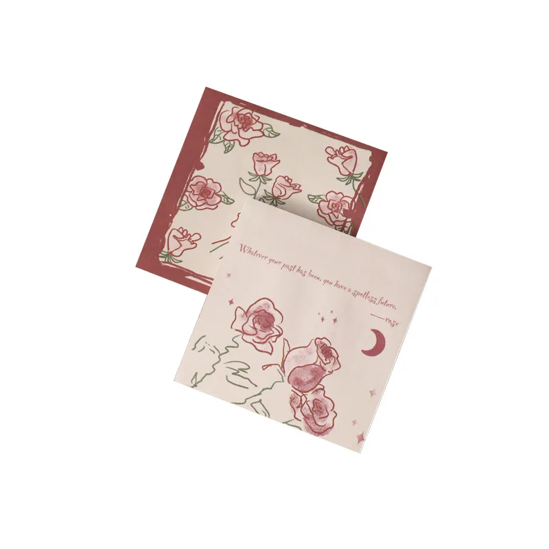 kawaii Sticky Notes Red And Blue Rose Sticky Notes High-value Tearable Self-Adhesive Sticky