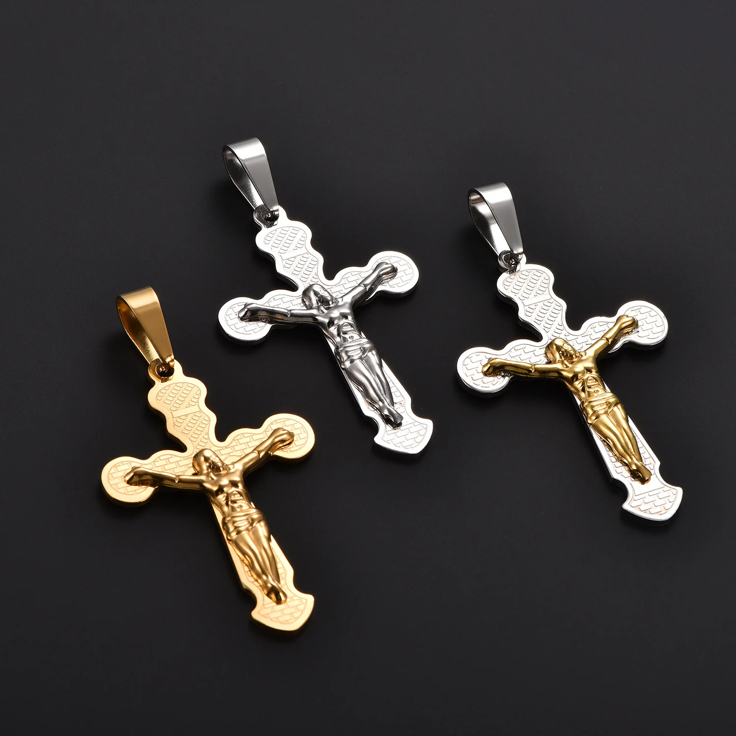 Herren Damen Kreuz Jesus Kruzifix Edelstahl Anhänger Silber Gold Farbe Religiöse Gebetsanhänger Kette Schmuck für DIY Halskette – Detail 1