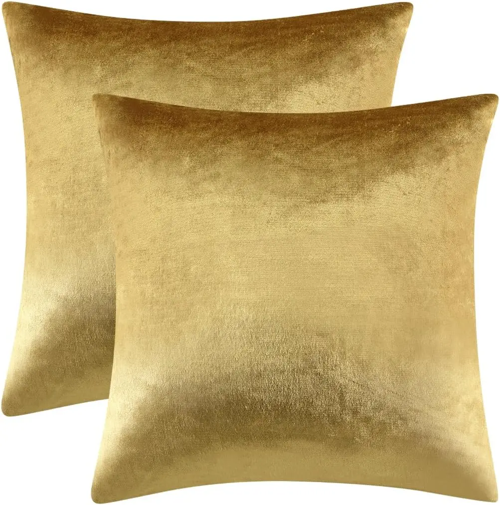

Gold Velvet Decorative 20X20 Throw Pillow Covers For Sofa Bed 2 Pa Soft Cushion Cover