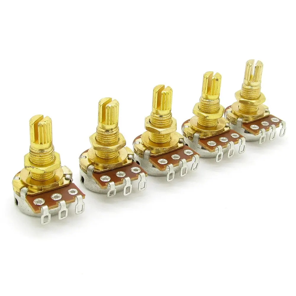 Guitar Potentiometer Audio Volume&Tone Pots Switch Control A500k Split Shaft Taper Potentiometers Gold Pack Of 5