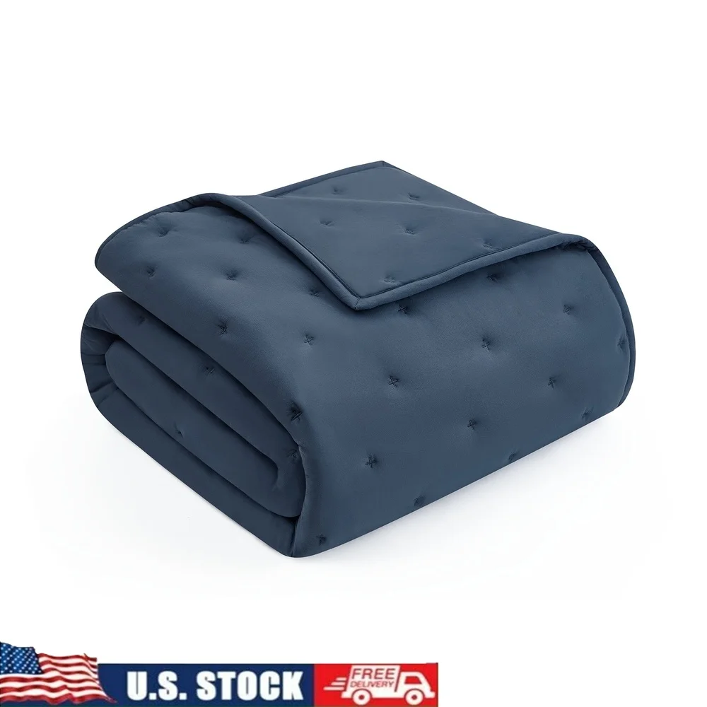 

Navy Comforter Set 3-Piece Soft Reversible Bedding Adults Teens Full Queen Stitched Design Easy Care Washable Stain Resistant