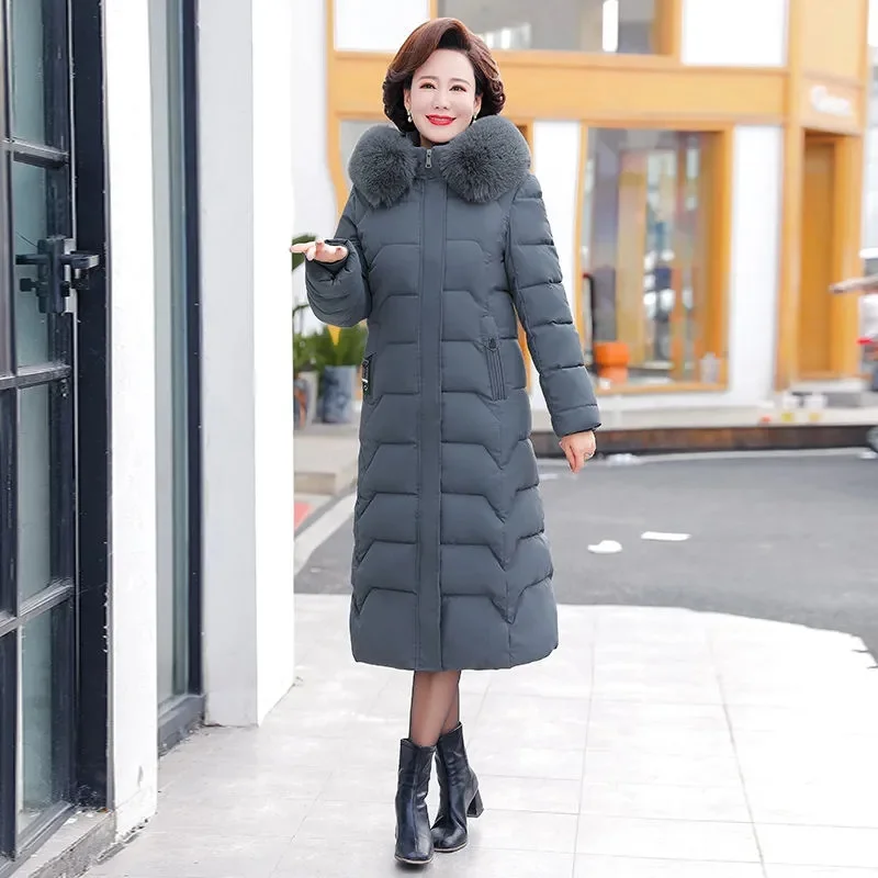 2023 New Snow Wear Long Parkas Winter Jacket Women Parka Fur Hooded Jacket Female Thick Coats Middle-Aged Mother Parkas