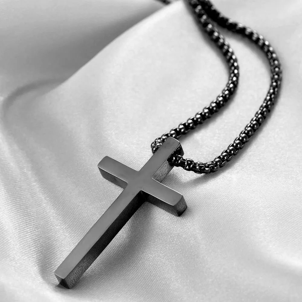 Halskette mit Kreuzanhänger aus Edelstahl für Herren, minimalistische Kette in Gold- oder Silberfarbe, Gebetskette für Damen, modischer Schmuck. – Detail 5