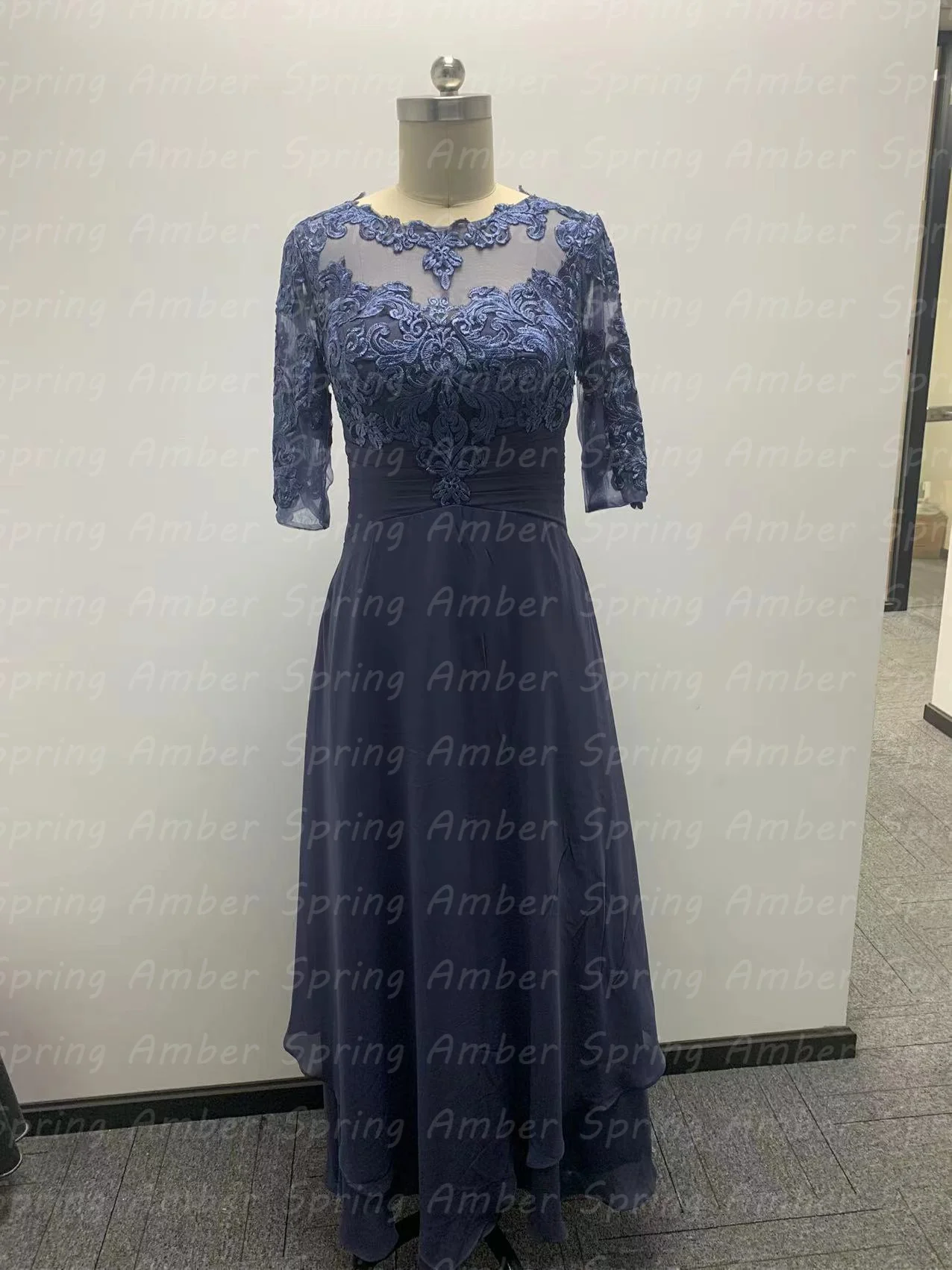 Vestidos Elegantes de gasa para madre de novia, Media manga corta, Apliques de encaje, longitud Ankel, vestidos de mamá para novio, fiesta de boda, invitados