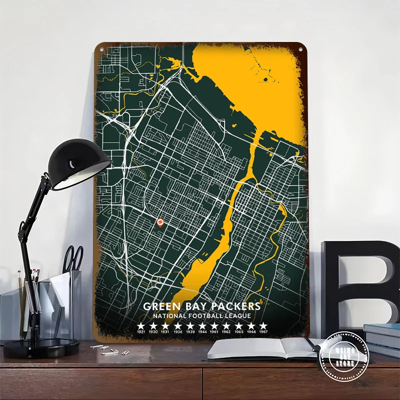 Green Bay Packers Tinplate Posters Customizable Wall Art Retro Vintage Metal Signs for Home Room Setup Decorations Wand Deko
