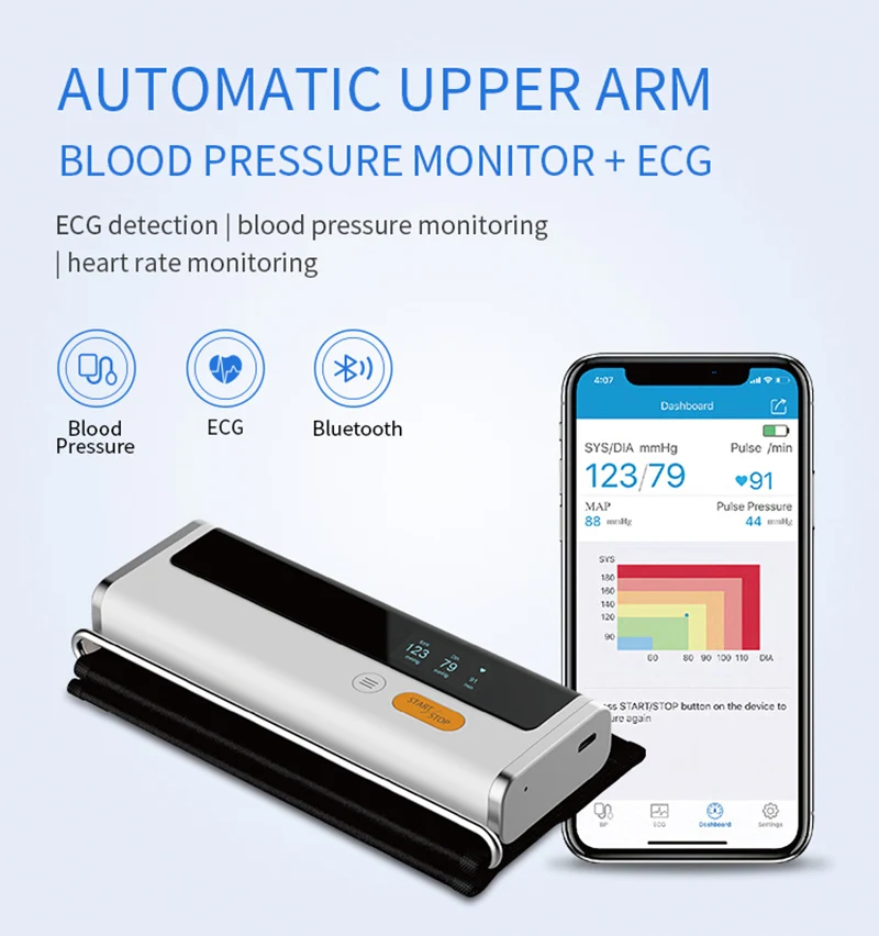 Bluetooth blood pressure monitor, heart rate and pulse electrocardiograph, blood pressure monitor with electrocardiogram functio