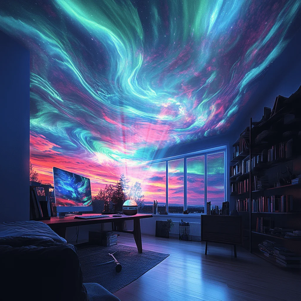 LED Starry Sky Projector Light Aurora 7 Colors Night Light with Remote Control Auto Rotate USB Powered Home Bedroom Decor Lamp