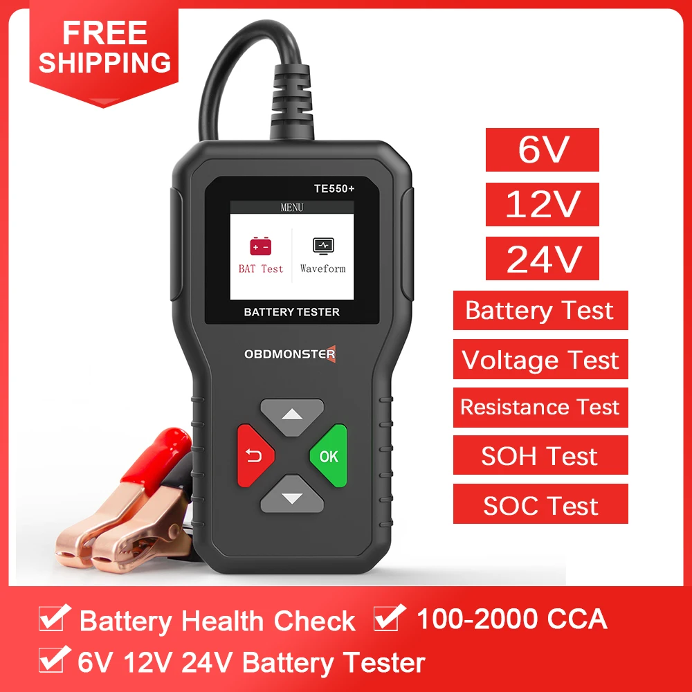 

Car Battery Tester 6V 12V 24V,100-2000 CCA Voltage Auto Battery Analyzer Charging Cranking System Tester with Color Screen