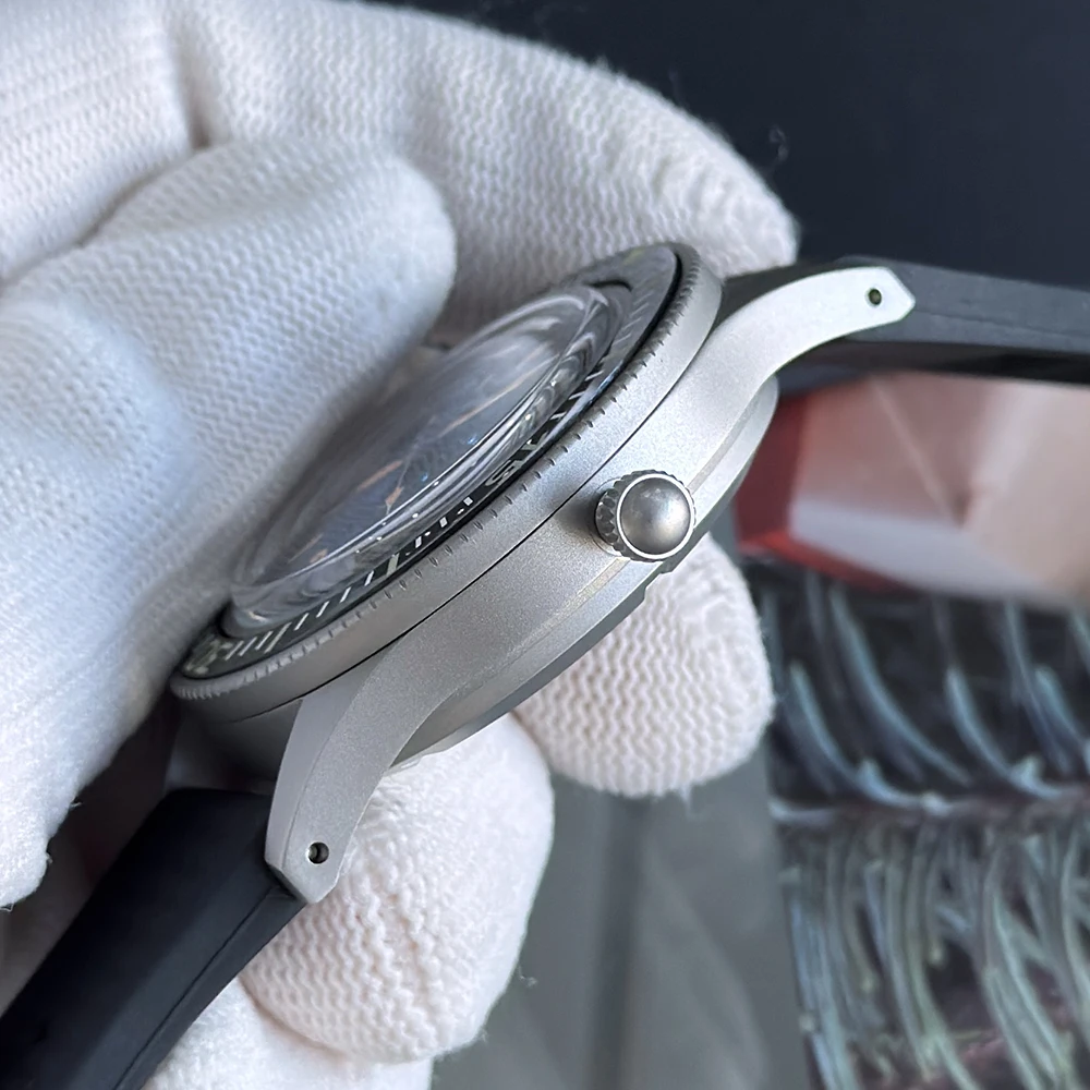 Reloj con movimiento NH35, modelo cincuenta y cinco modificado, correa de goma resistente al agua, acero inoxidable 316L, bisel luminoso C3, sin logotipo