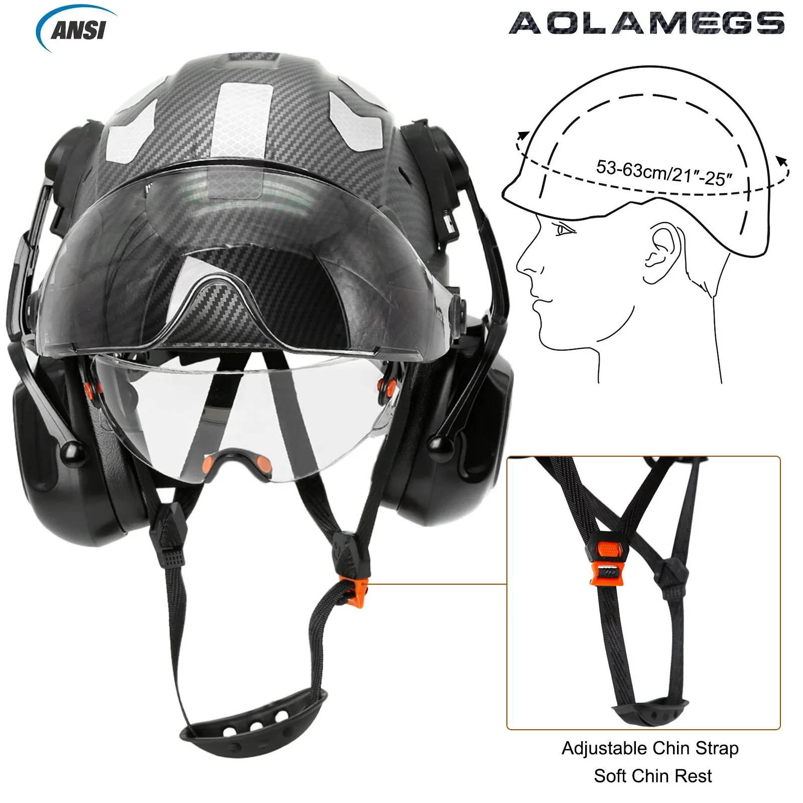 Casco seguridad ABS efecto fibra carbono con visera y orejeras - imagen 3