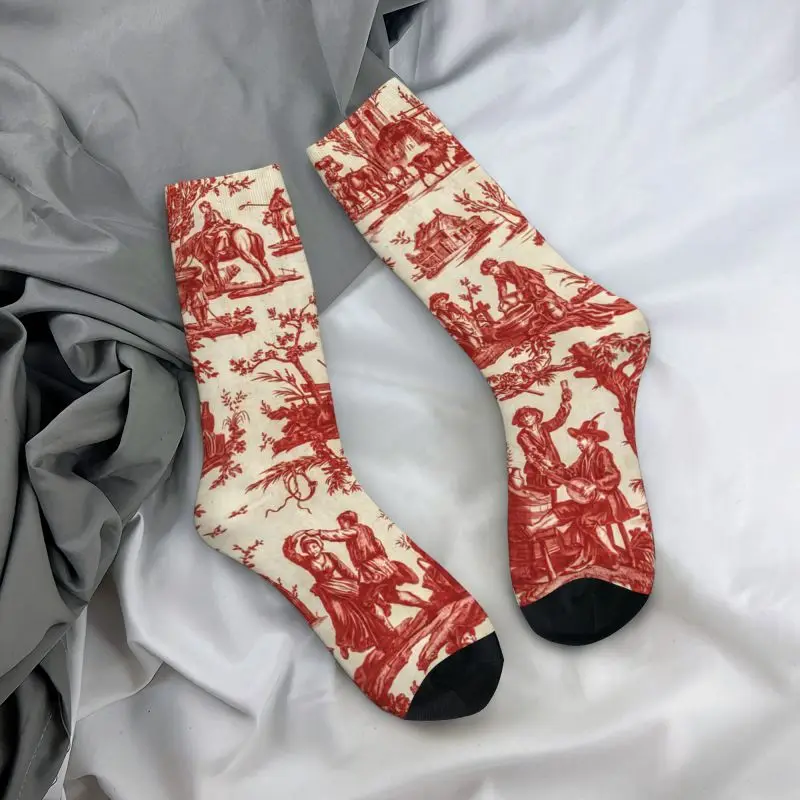 Chaussettes Unisexes Rouges à Motifs Imprimés en 3D pour Homme, Art Français Vintage