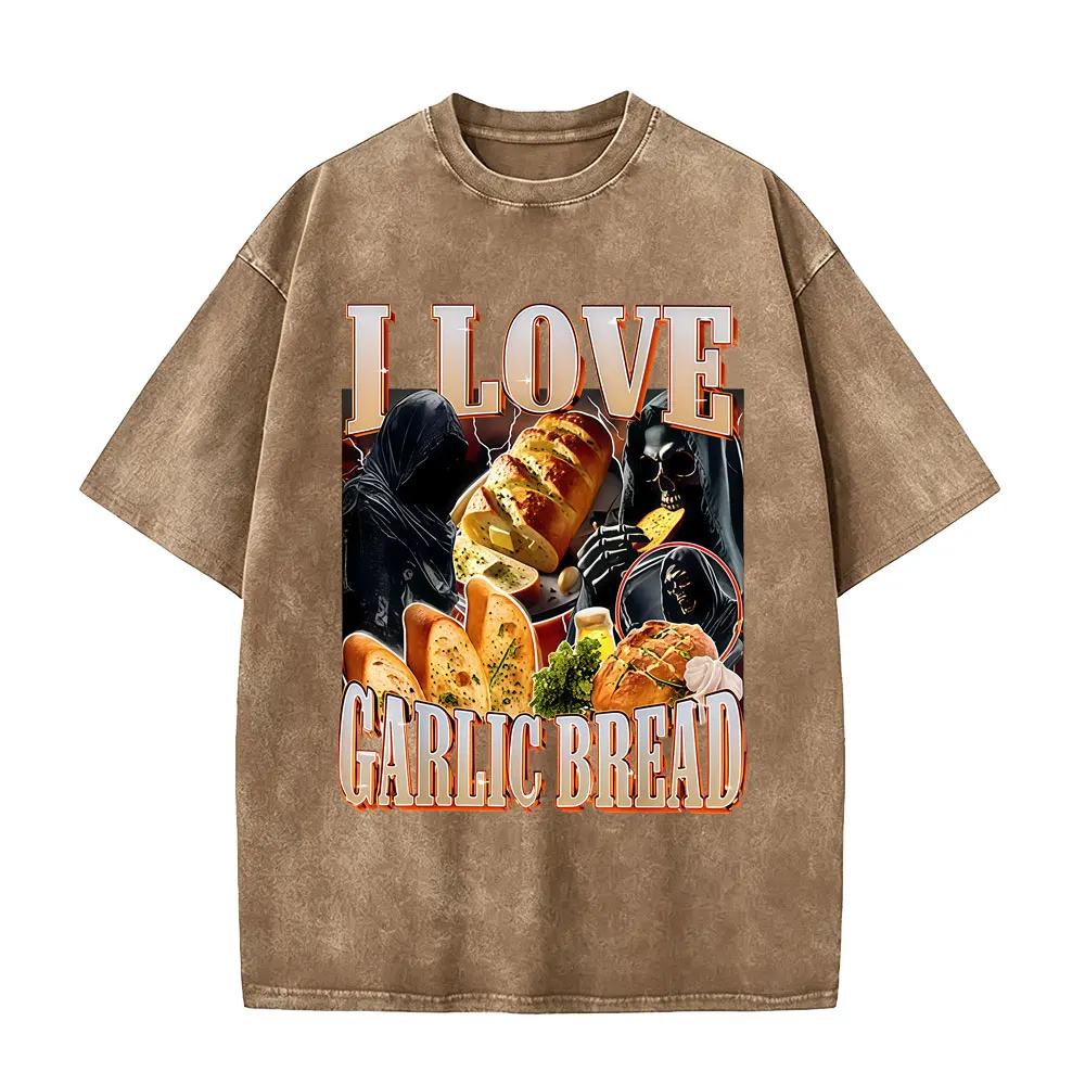 I Love Garlic Bread Funny Meme T-shirts Men Women Fashion Oversized Cotton T-shirt Tops Men's Casual Humor Short Sleeve T Shirts