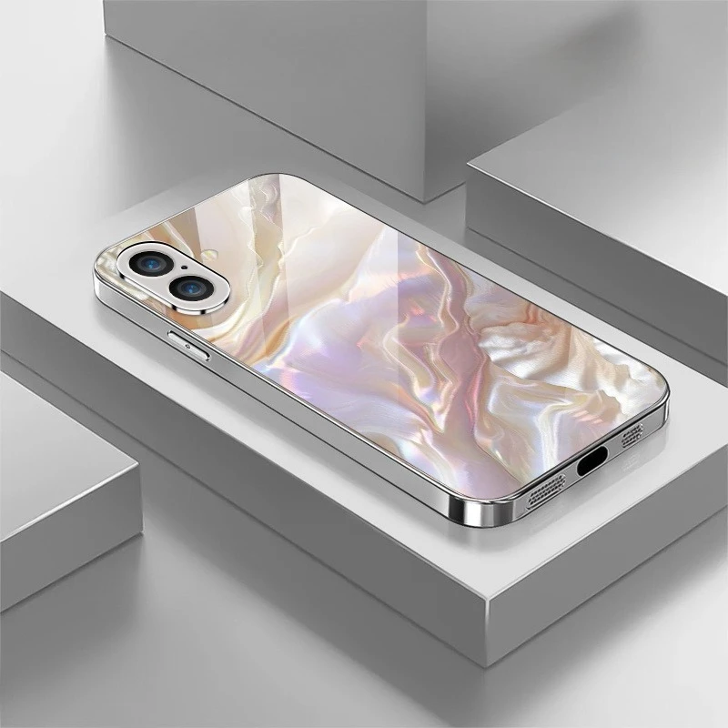 Black pearl texture background picture electroplated glass phone case, suitable for iPhone 17/16/15/14/13/12/11 ，etc..