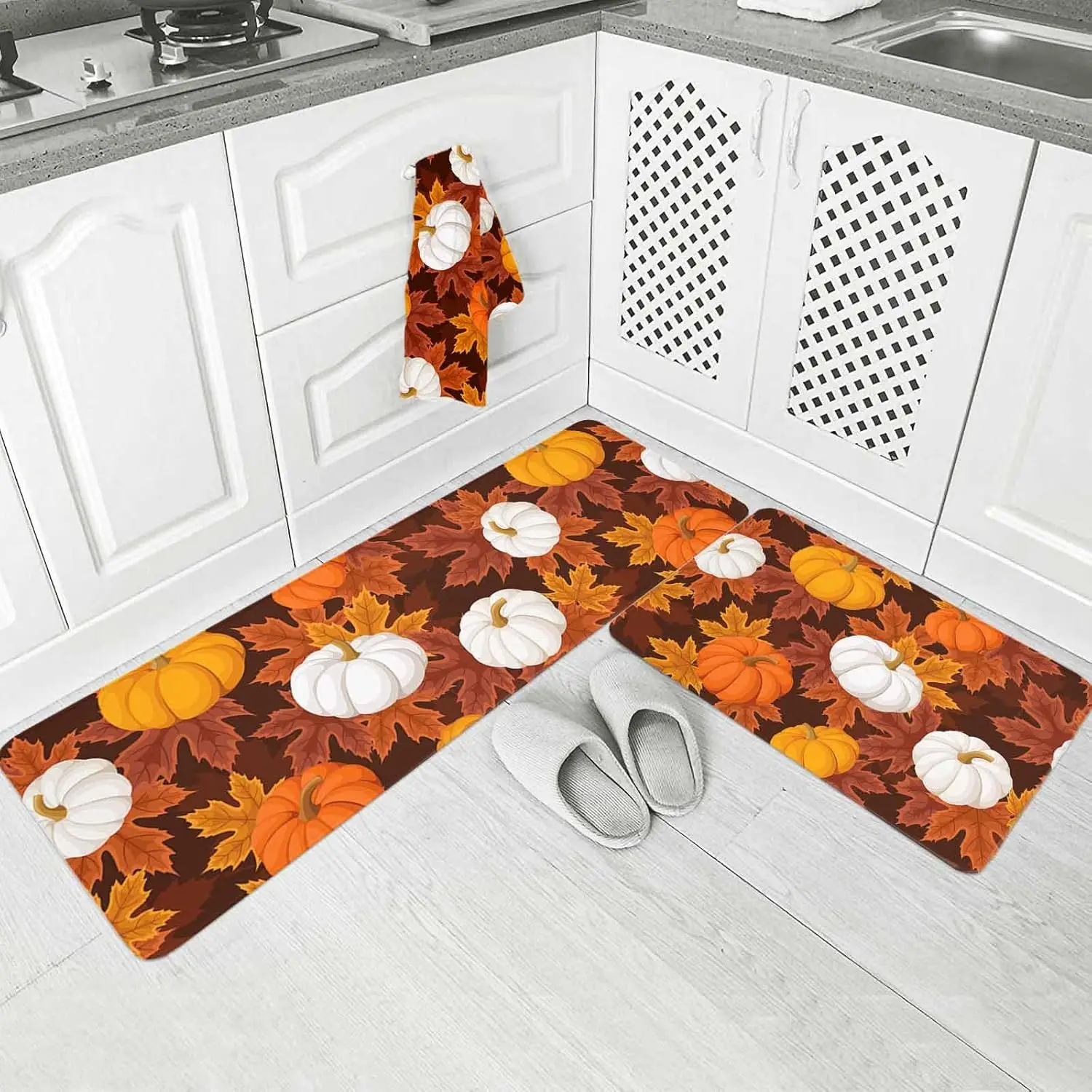 Thanksgiving Kürbis Küchenmatten Herbst Ahornblätter Eingang Rutschfeste Fußmatte Schlafzimmer Wohnzimmer Balkon Flur Bad Bodenmatte – Detail 4