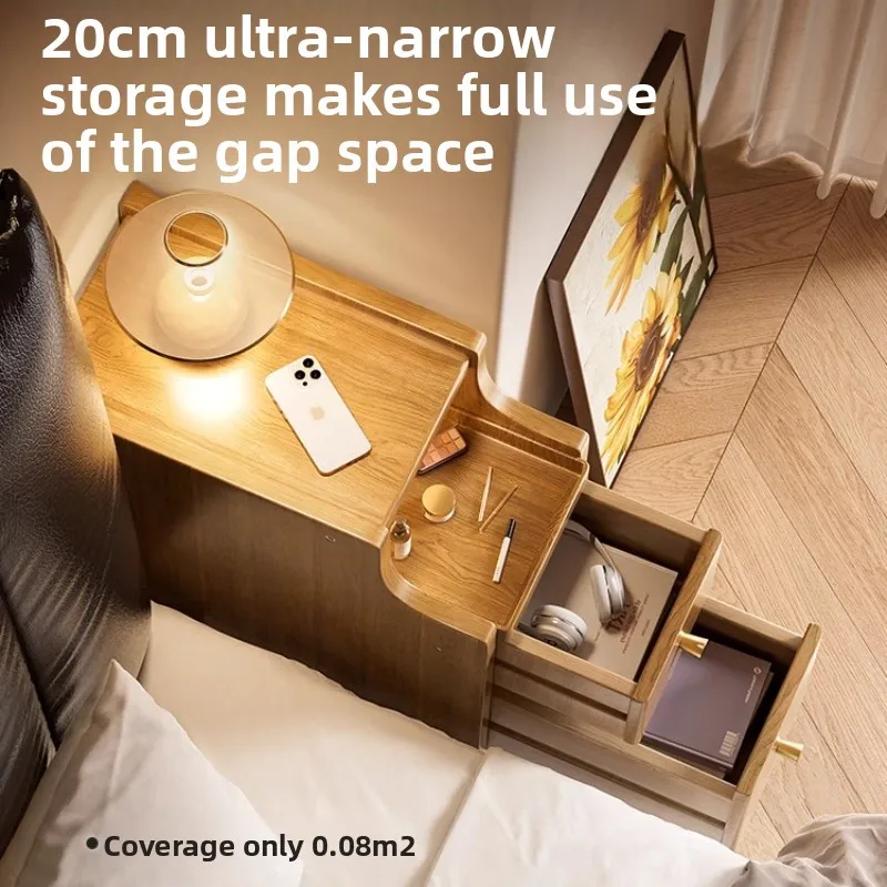 Minimalist Narrow Nightstand Solid Wood Ultra-Slim 20cm Home Storage Cabinet Small Bedroom