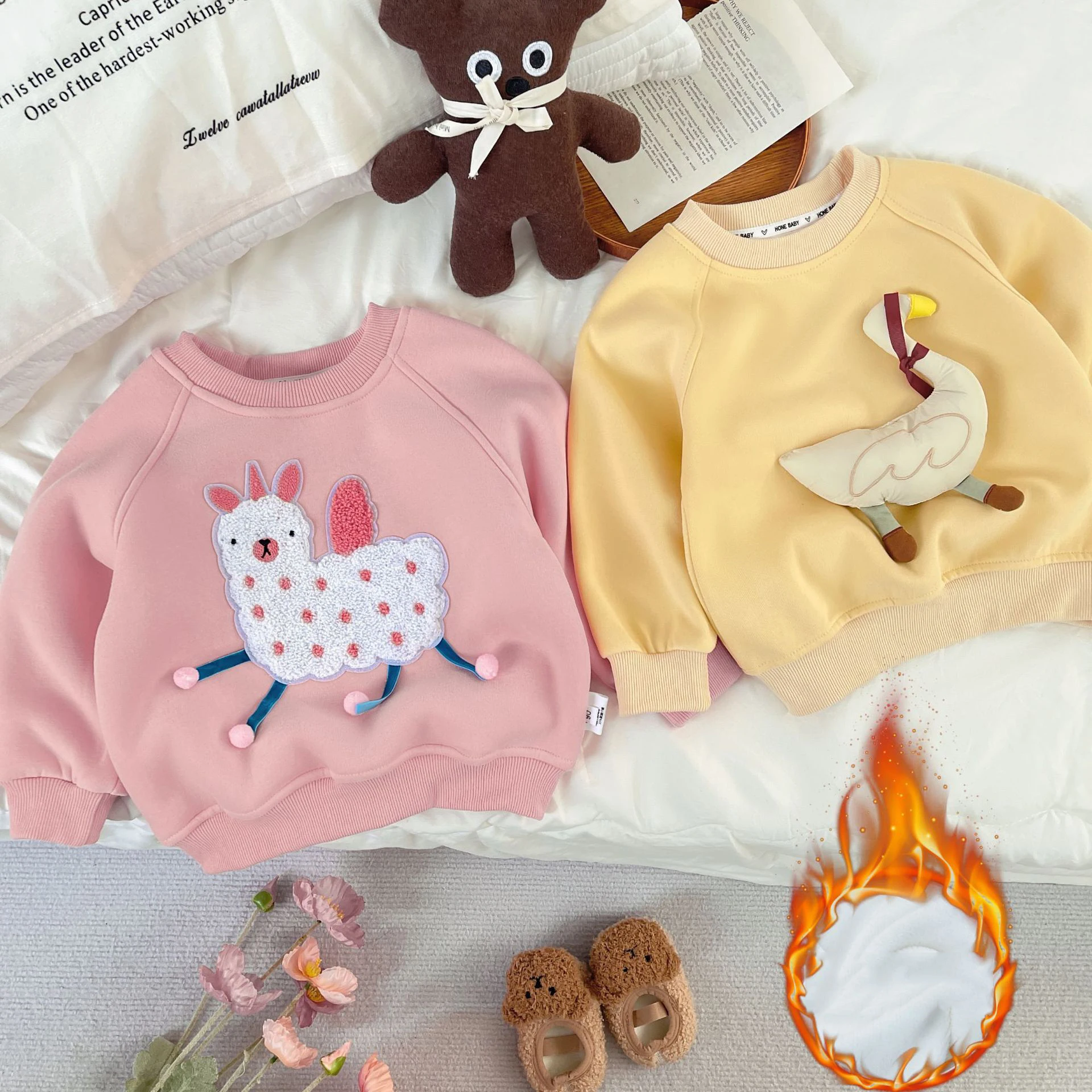 

Kids Baby Girl Sweatshirt New Winter Wool Cartoon Applique Thicken Warm Toddler Girl Pullovers Round Neck Infant Girl Sweatshirt