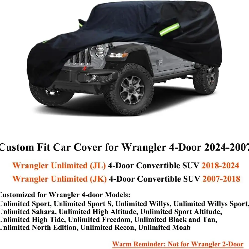 Wrangler 4 puertas 2007-2026 JL/JK Cubierta impermeable para automóvil resistente a los rayos UV, protección resistente para todo tipo de clima