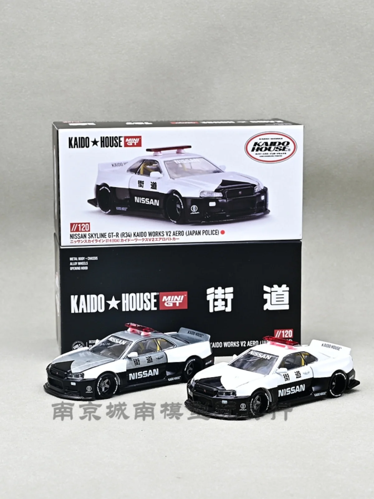 MINIGT kaido house 120 1/64 nissan Skyline GTR-34 v2 aero japan police alloy car model