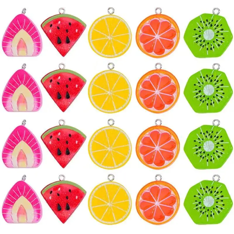 Breloques de Simulation de Fruits colorés, 22x27mm, pour bricolage, pendentif, boucles d'oreilles, collier, accessoires de bijoux, 10 pièces