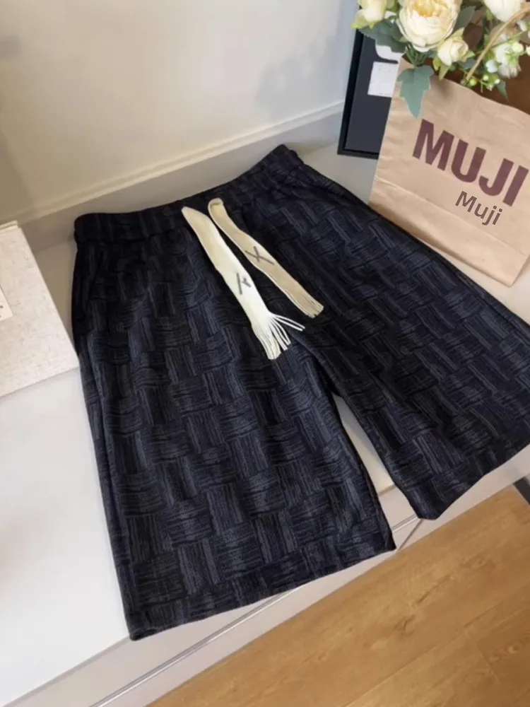 

American High Street Plaid orts Men Loose Straight Tube Cool Five-Quarter Pants plus Size Summer Thin Beach f-length Pants