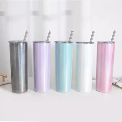 20oz Car Cup Skinny Tumbler Rainbow Paint Straight Cups Hot Sublimation Travel MugsSkinny Cup Straw Bottle