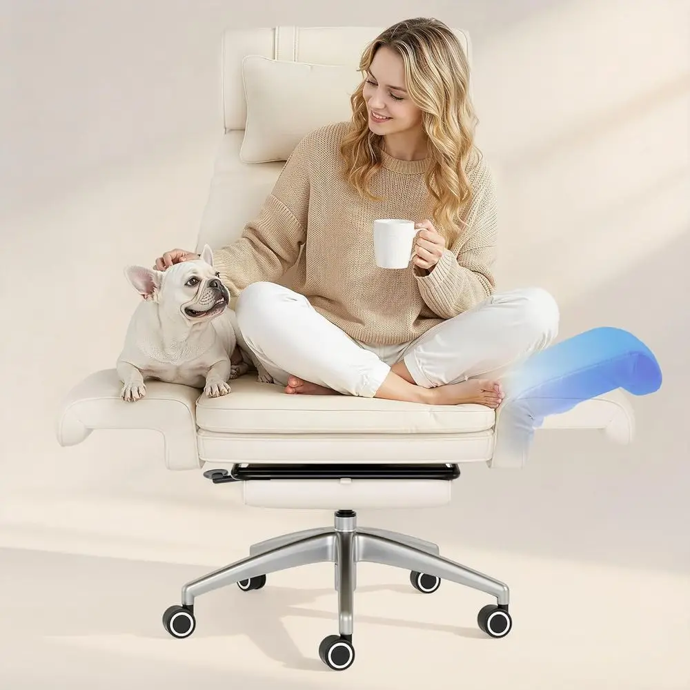 

Большое эргономичное офисное кресло с высокой спинкой, сиденьем 44 дюйма, откидной подставкой для ног, идеально подходит для взрослых и домашних животных, бежевое