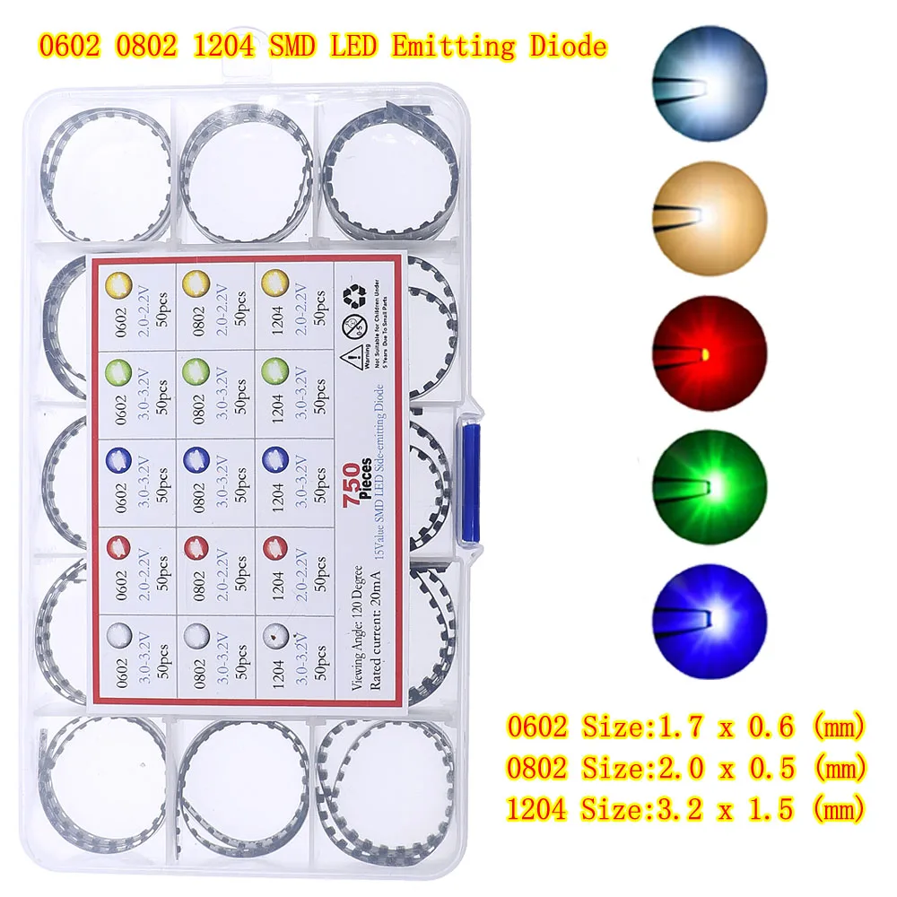 0402 0603 0805 1206 1210 5730 5050 zestaw mieszany LED SMD ciepły chłodny biały czerwony zielony niebieski żółty pomarańczowy UV różowy szybkie