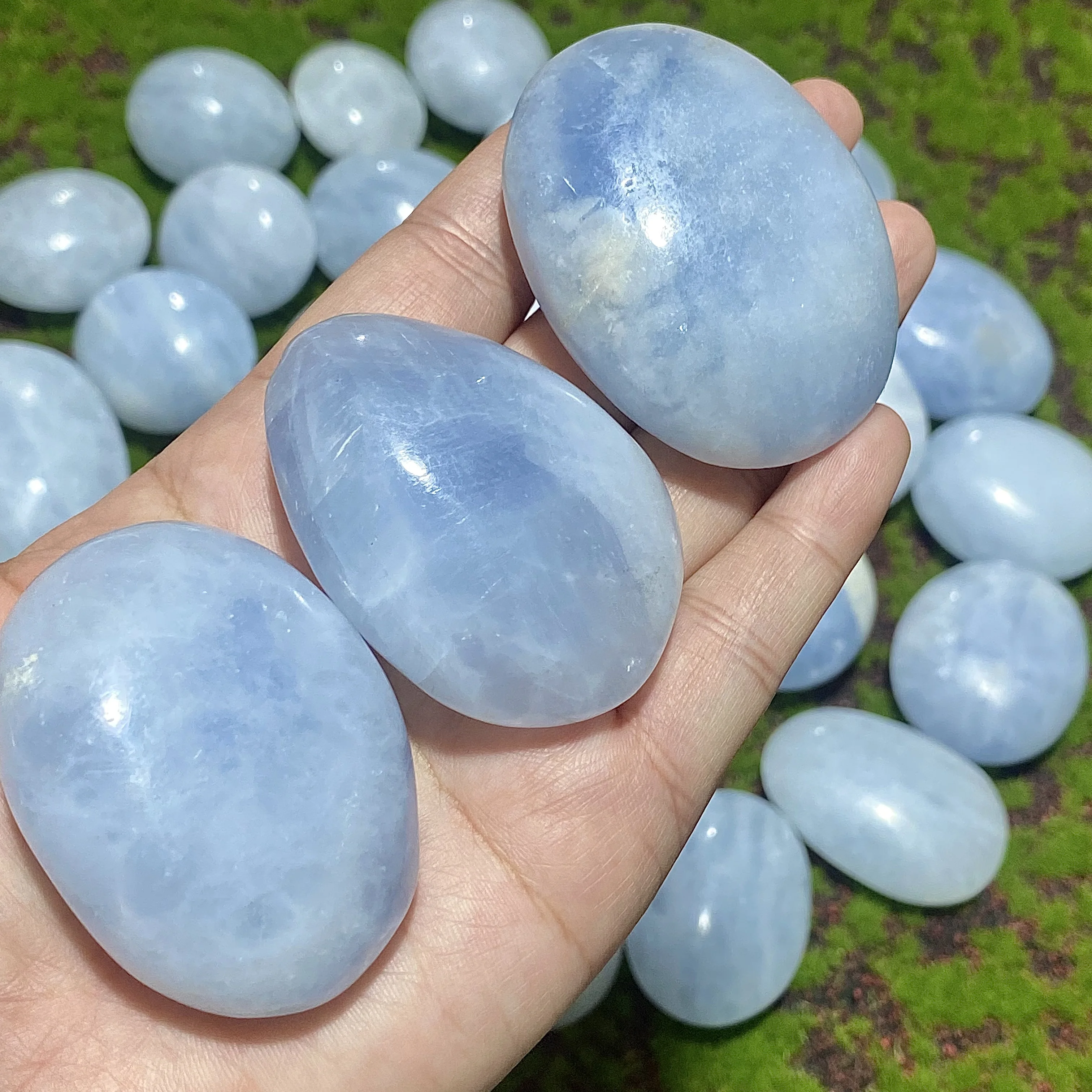 Celestite Crystal Palm Stone Blue Polished Lrregular Home Decor Reiki Healing Crystal Gemstone Palm Gift