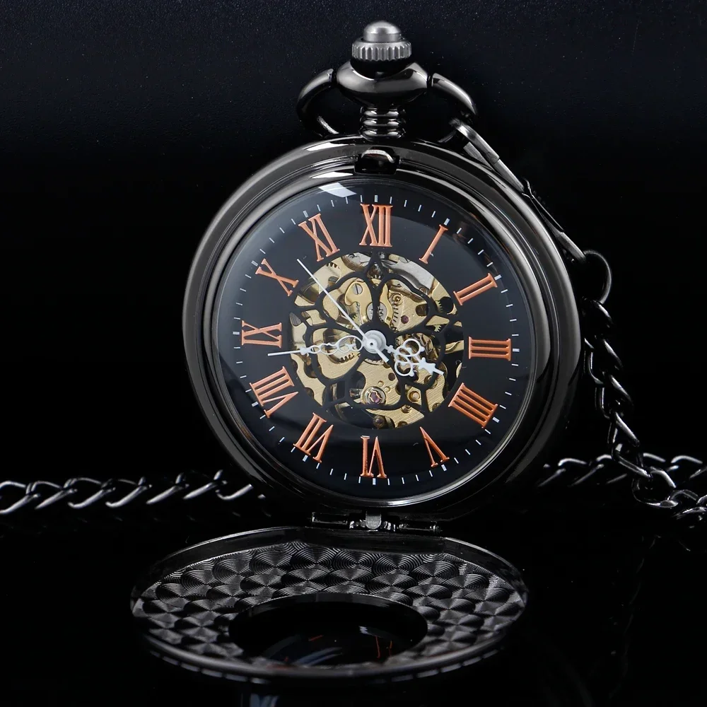 Vintage Wood Men's Automatic Mechanical Pocket Watch Male Roman Numerals Dial Antique Stylish Pocket Pendant Clock