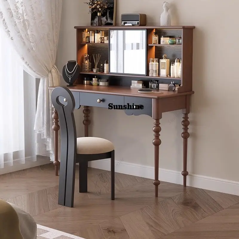 

Французский ретро-туалетный столик из массива дерева, легкий и роскошный, с подвижным зеркалом, многофункциональный, для спальни