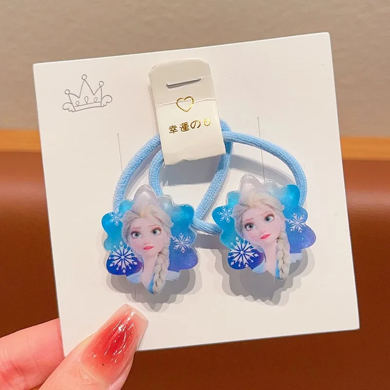 Kawaii Elsa Anna Princess Rubber Band Hairband Frozen Hair Rope Three-dimensional Cartoon Elsa Ponytail Hairband 2 Pairs