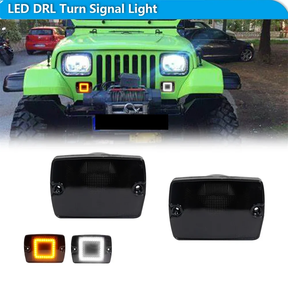 

For Jeep Wrangler YJ Car Switchback Amber LED Front Bumper Turn Signal Lights w/ White DRL Driving/Parking Lights 1987-1995 12V