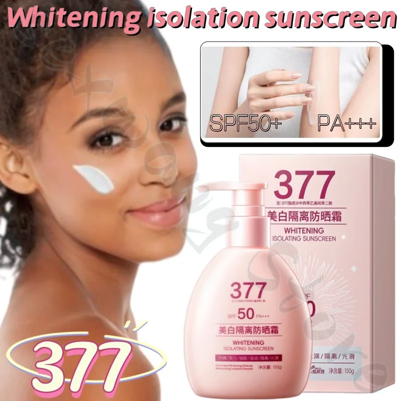 

Солнцезащитный крем 377 Isolation 150г, увлажняющий и легкий, SPF50+PA+++, защита от УФ-излучения, освежающий, нежирный, прозрачный, легко наносится.
