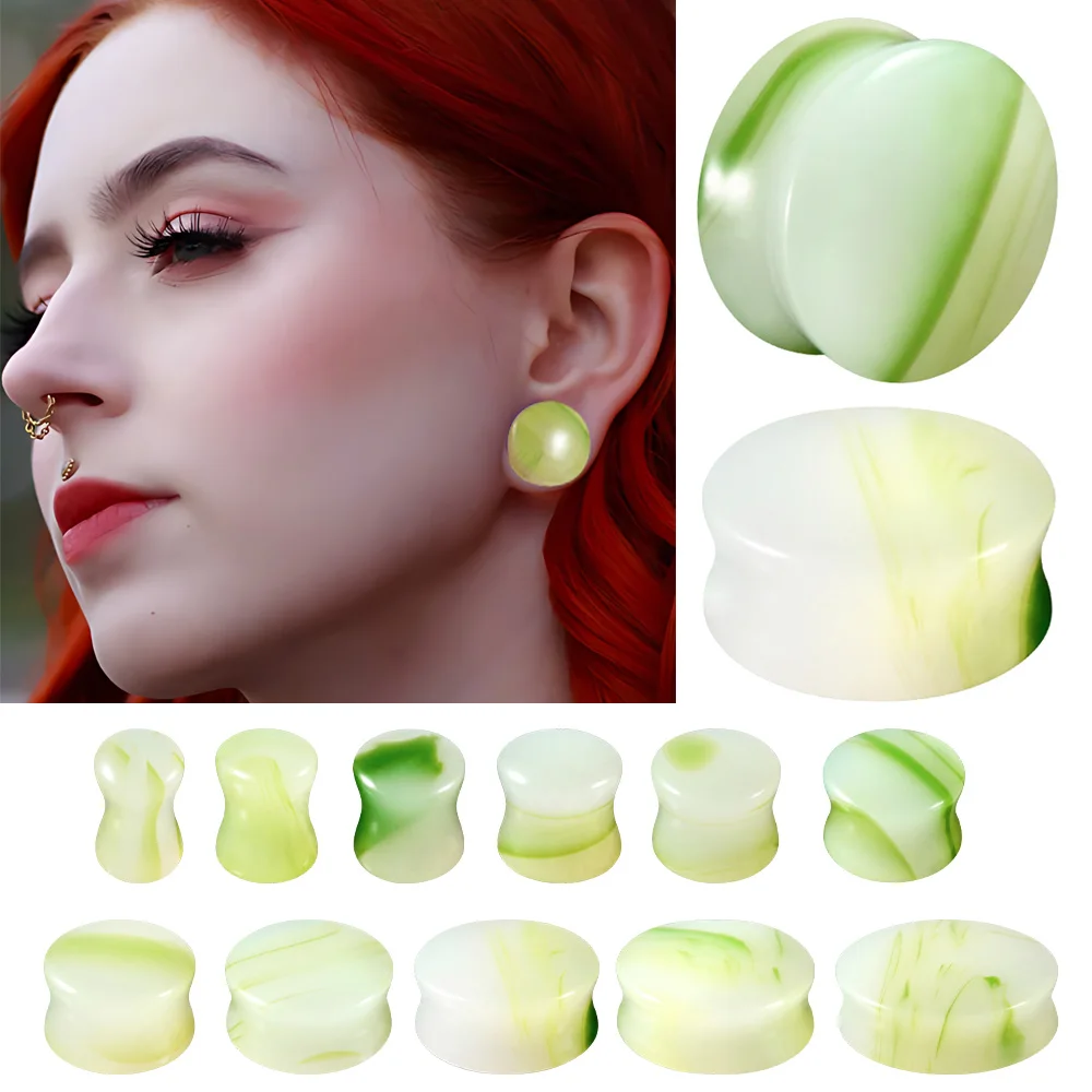 1PC Green Agate Stone Ear Gauge Double Flared Saddle Ear Plugs Ear Stretchers Tunnels Expanders Body Piercing Jewelry 6-30mm