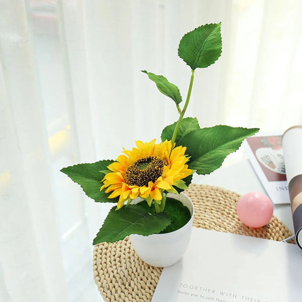 

2pcs Simulated Sunflower Artificial Plastic Potted Fake Plants Vivid Faux Bonsai Decor for Home Office Indoor Planters