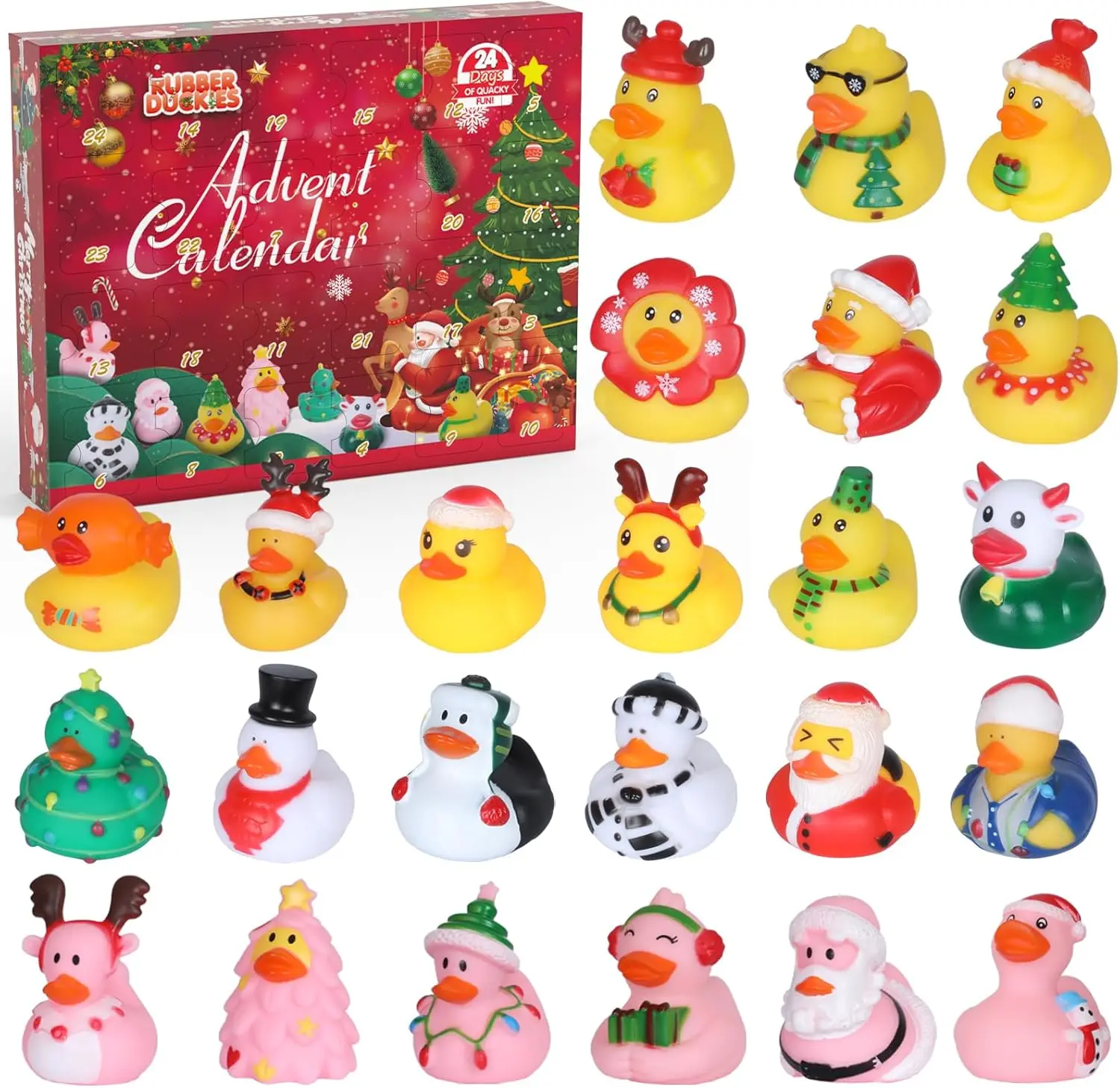 

Christmas Rubber Ducks Advent Calendar 2024-24 Days Christmas Countdown Calendar Ducks for Toddler Kids Bath Toys