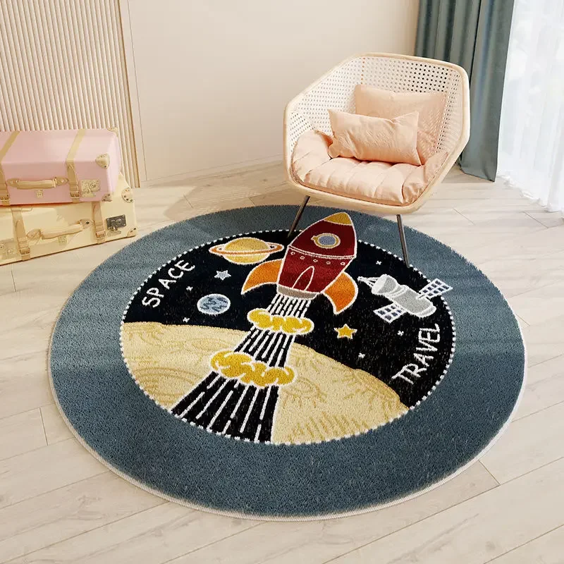 Cute Round Living Room Decoration Plush Carpet Cartoon Bedroom Bedside Soft Crawling Floor Mat Large Area Cloakroom Washable Rug