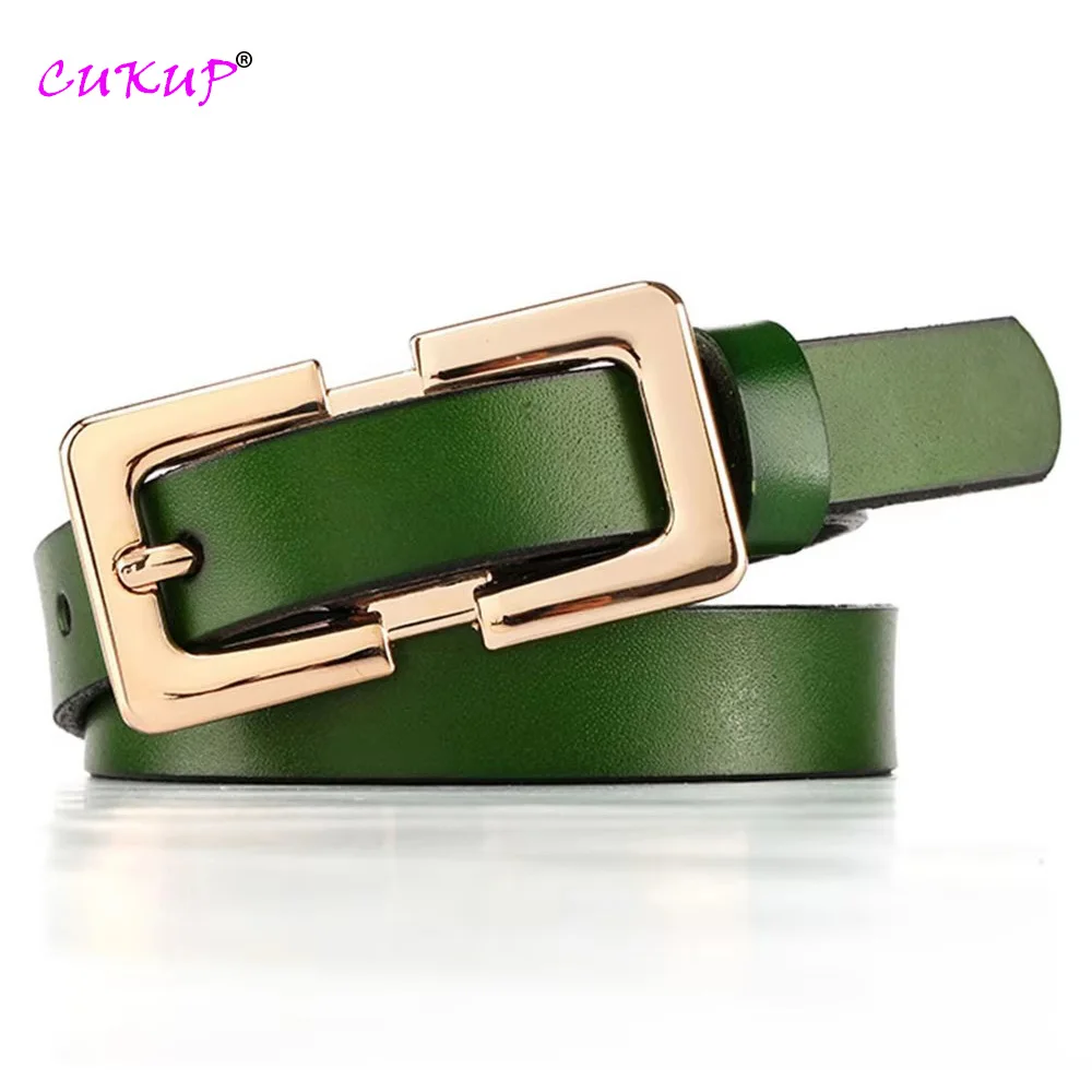 Ladies Soft Genuine Leather Belts Girls Gold Buckles Metal Female Retro Thin Belt for Women Jeans 1.5cm Wide LDFC004