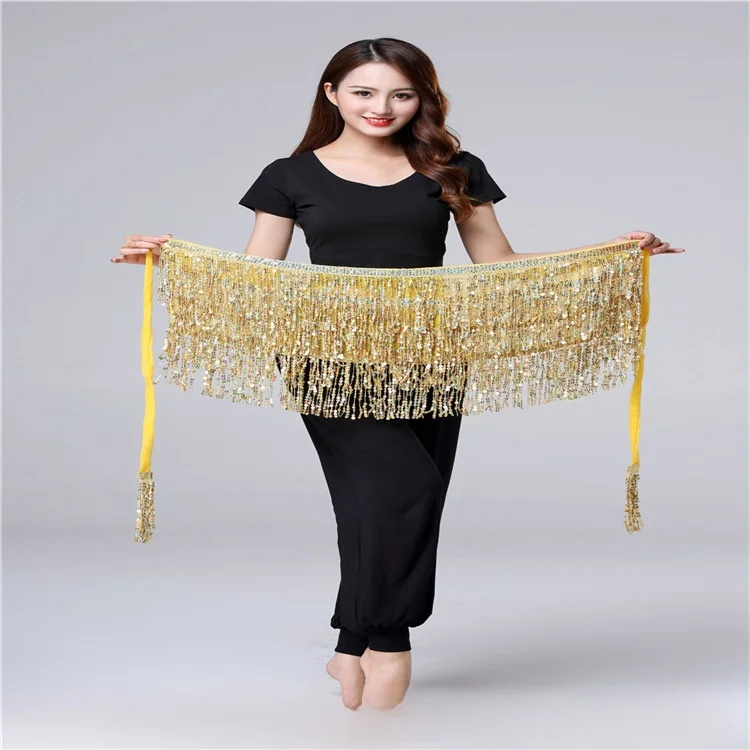 loween Belly Dance Performance Costume Sequin Tassel Butt Towel Bead Waist Chain Dance Waist Towel Bright Sparkle