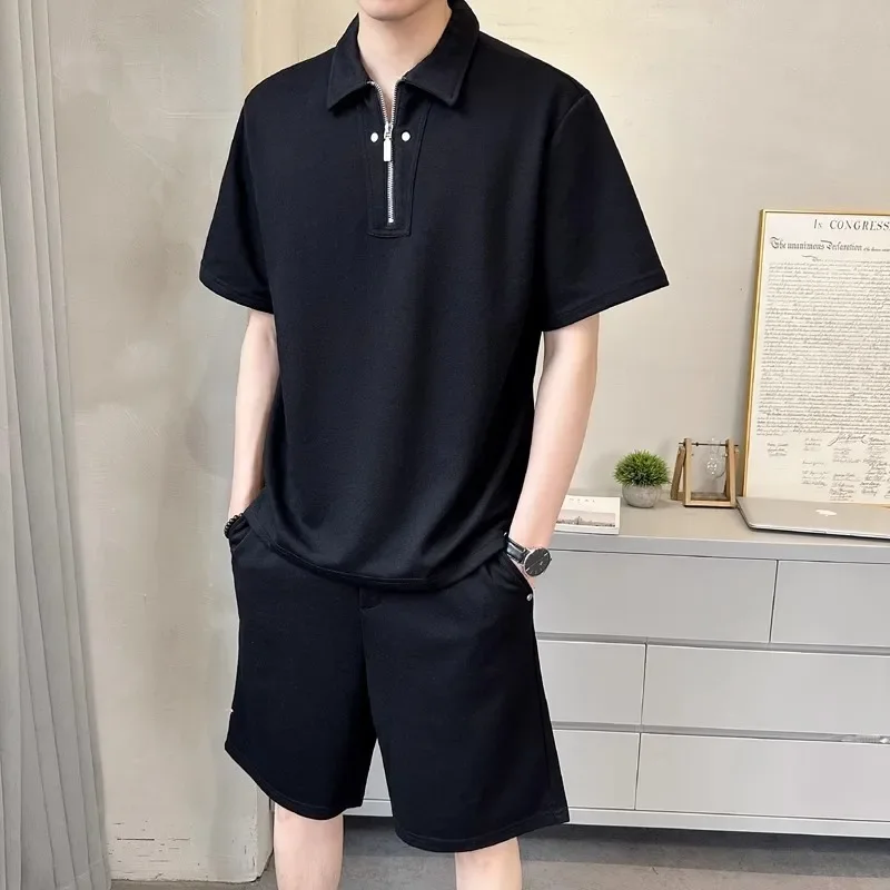 Shorts Men's Set Polo Shirt Fashionable Summer New Loose Casual T-shirt Solid Color Men's Clothing Two-piece Set