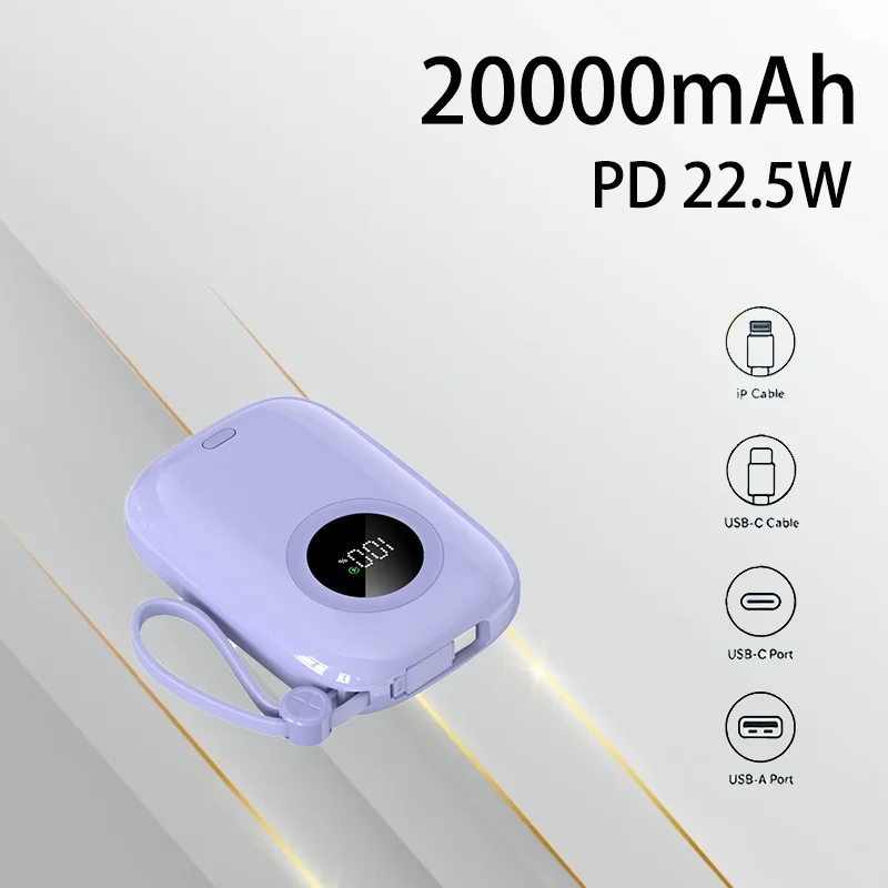 

Супербыстрый портативный внешний аккумулятор 20000 мАч с кабелем, высокопроизводительное зарядное устройство для всех мобильных устройств