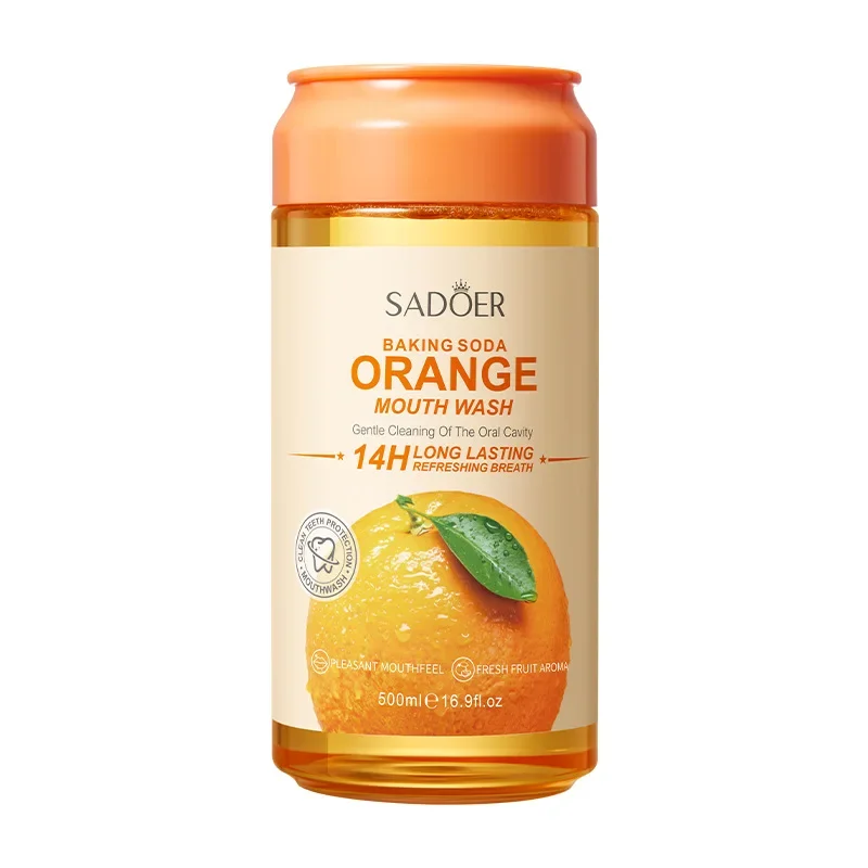Limpiador bucal naranja para blanquear los dientes, herramienta de limpieza bucal fresca de larga duración, 14H, 500ML