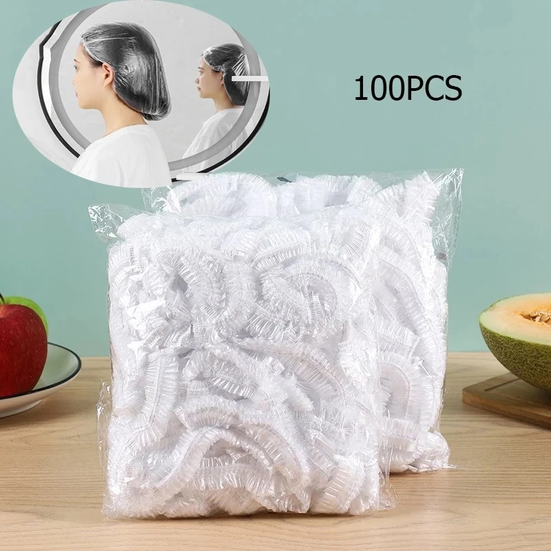 100 Disposable Shower Caps Bathing Bathing Waterproof Adult Hair Drying Caps Dustproof Plastic Head Covers for Men and Women